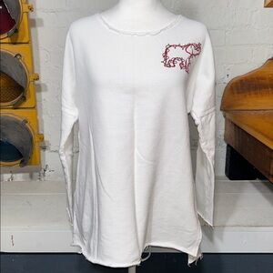 Womens Medium Crown & Ivy Christmas String Lights Elephant White Crew Sweatshirt